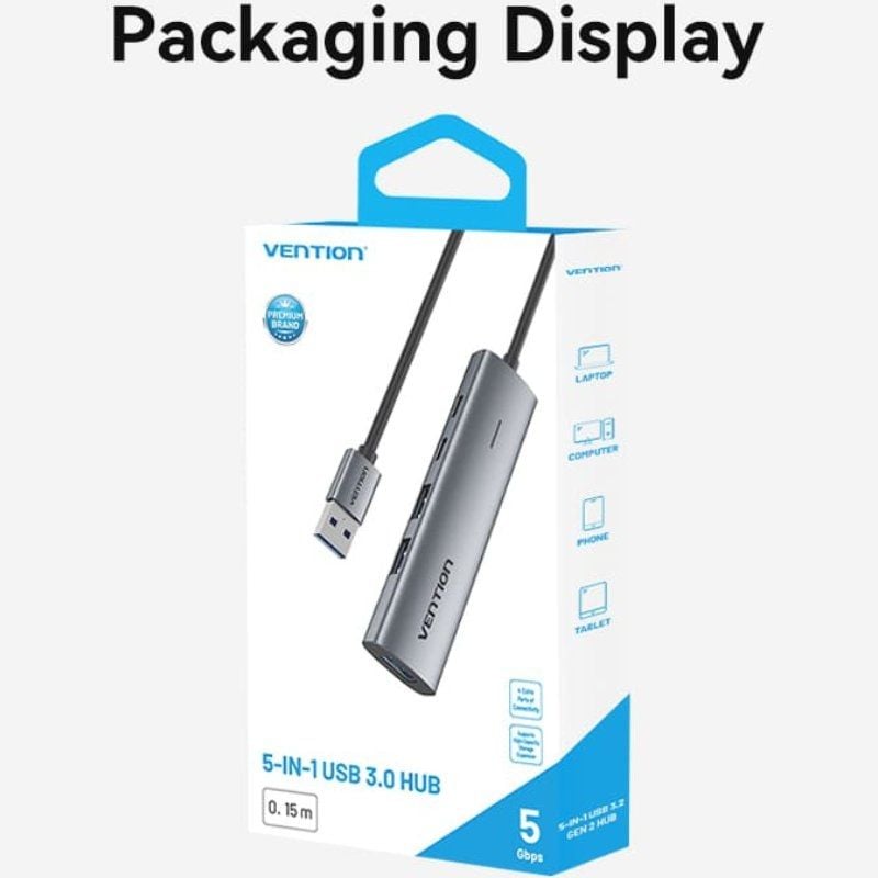 Vention TGXHB Hub USB 3.0 / 1xusb Type-c / 3xusb / 1xusb Type-c PD / Cinzento