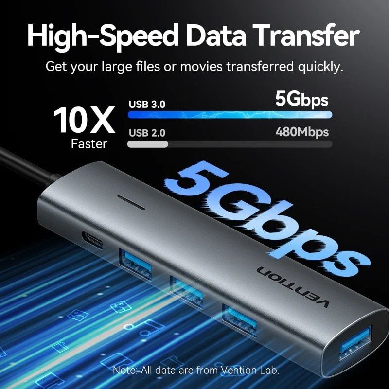 Hub USB Tipo C 3.0 Vention TGZHB / 3xusb / 1xusb Tipo C PD / Cinzento