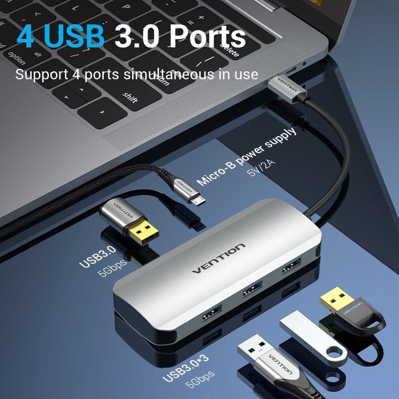Hub USB Tipo C Vention TNAHB / 4xusb / 1xmicrousb PD