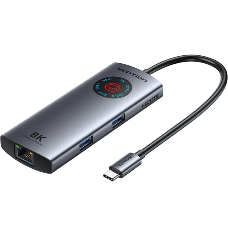 Base de Ligação USB Tipo C Vention TQZHB / RJ45 / 2xusb / 1xusb Tipo C / 1xhdmi / 1xusb Tipo C PD /…