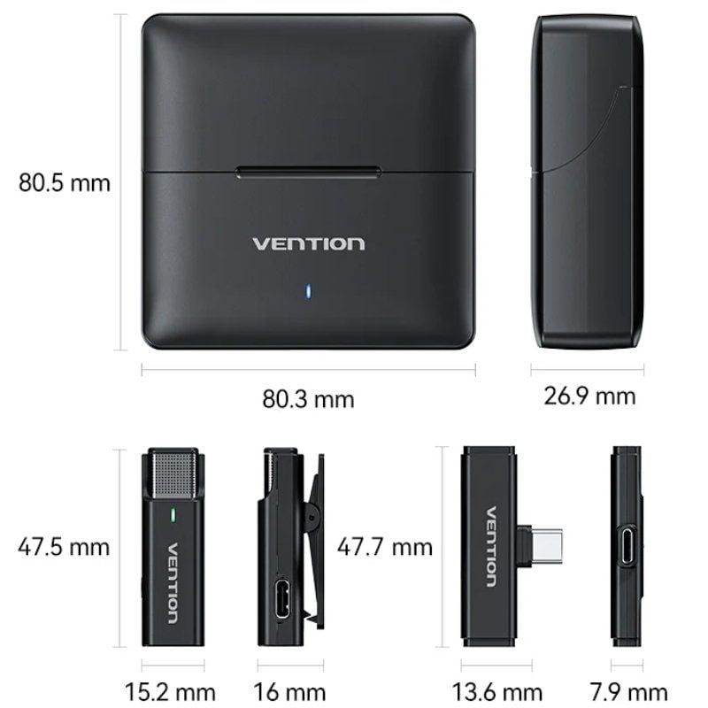 Microfone sem Fios com Clip Vention NCAB0 / USB Type-c / Inclui Recetor / 2 Pcs.
