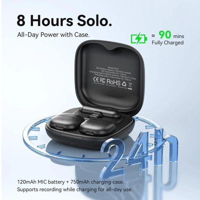 Microfone de Lapela sem Fios de Lapela Vention NCDB0 / USB Type-c / Lightning / Inclui Recetor / 2…