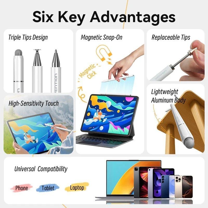 Vention KQLW0 Stylus Pen / para Android, Apple e Windows / Branco