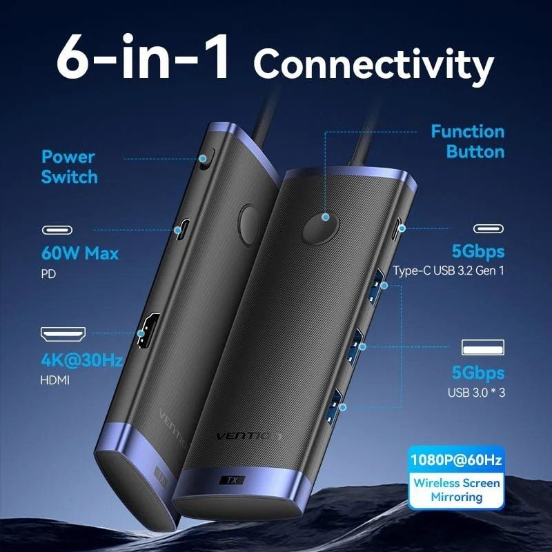 Adaptador / Transmissor de Vídeo sem Fios USB Type-c 3.2 - HDMI Vention TPVBB / 60W