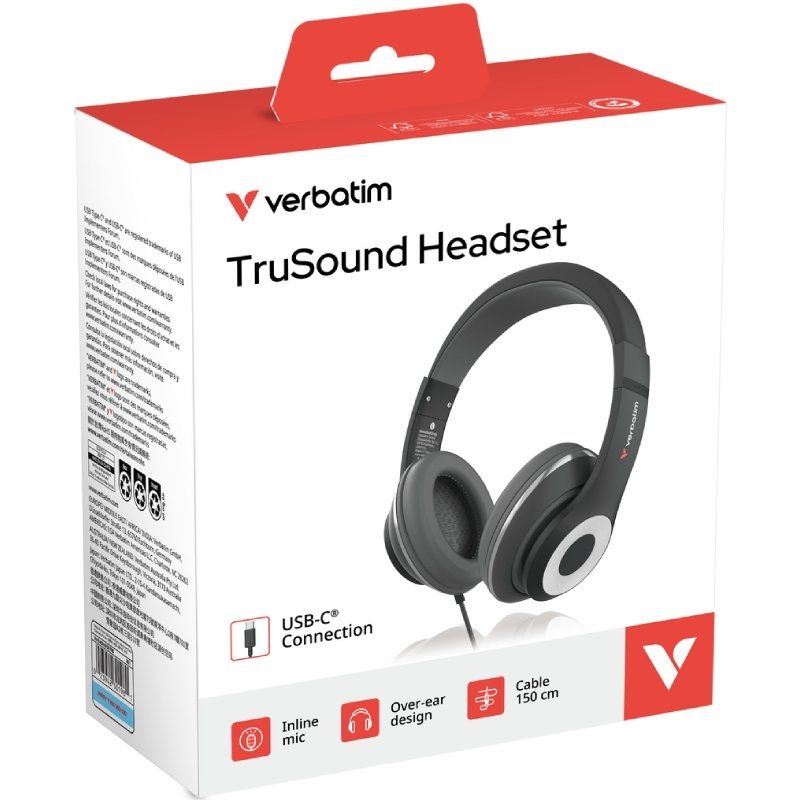 Auscultadores Verbatim Trusound / com Microfone / USB Tipo C / Pretos