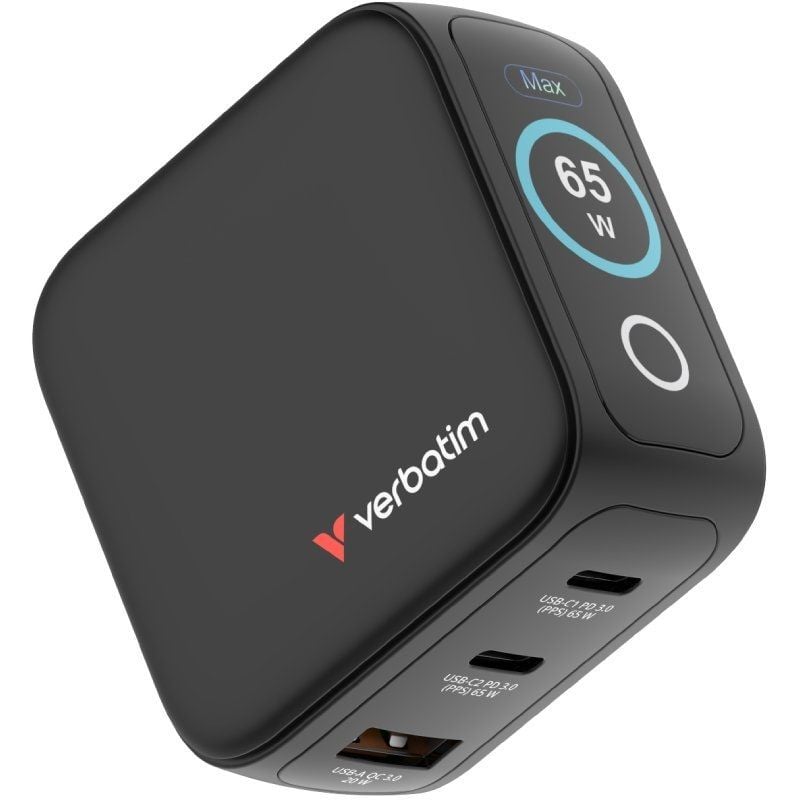 Carregador de Parede Universal Gan de Viagem Mini Carregador Verbatim Gan com Ecrã / 2xusb Type-c /…