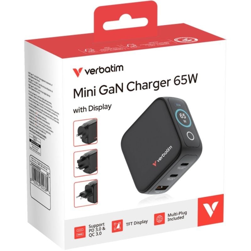 Carregador de Parede Universal Gan de Viagem Mini Carregador Verbatim Gan com Ecrã / 2xusb Type-c /…