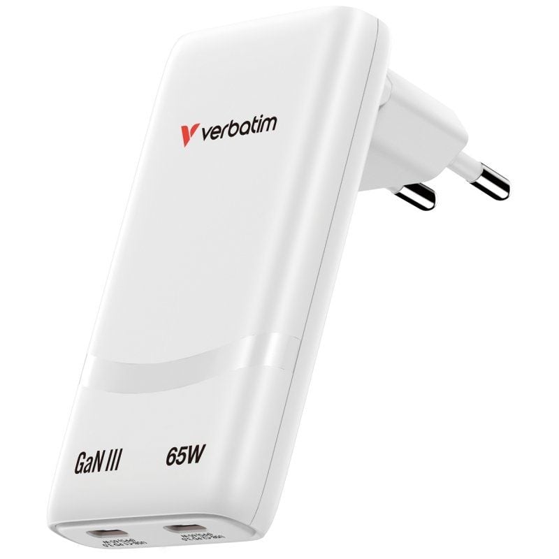 Carregador de Parede Verbatim Fold 'n' Go Gan / 2xusb Type-c / 65W