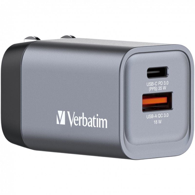 Carregador de Parede Universal de Viagem Verbatim Gnc-35 Gan / 1xusb Type-c / 1xusb / 35W