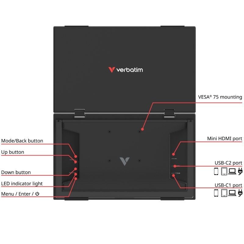Monitor para Computador Portátil Verbatim Duo Essentials 15,6" + 15,6" com Ecrã Tátil / Full HD / M…
