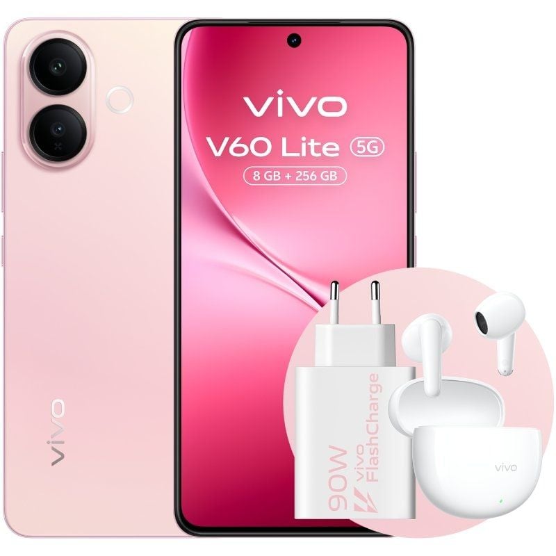 Smartphone Vivo V60 Lite 8GB / 256GB / 6.77" / 5G / Rosa / Inclui Carregador de 90W e Auscultadores