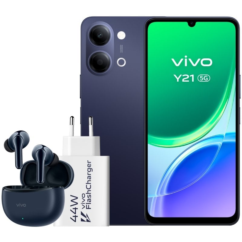 Smartphone Vivo Y21 4 GB / 256 GB / 6,74" / 5G / Preto / Inclui Carregador + Auscultadores