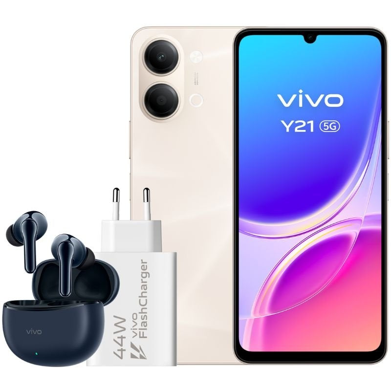Smartphone Vivo Y21 4 GB / 256 GB / 6,74" / 5G / Dourado / Inclui Carregador + Auscultadores