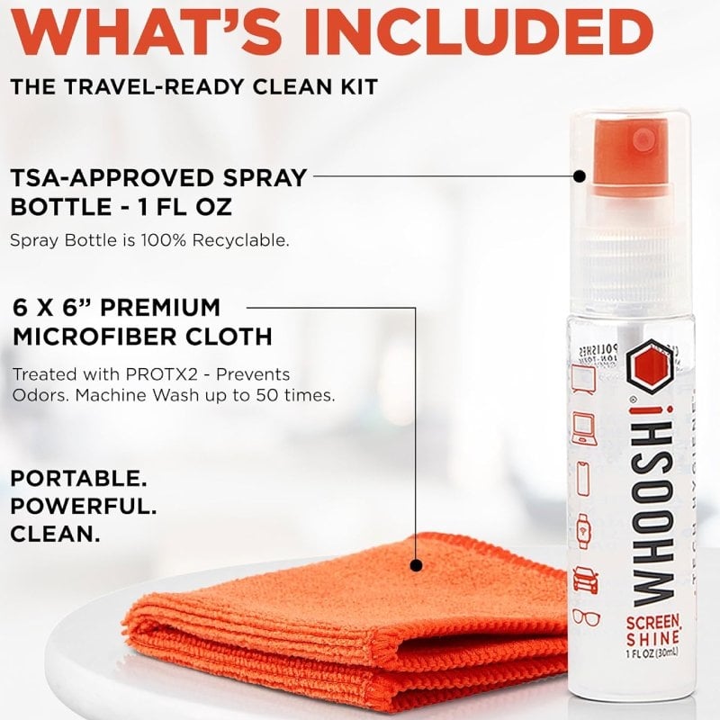 Kit de Limpeza de Ecrãs Whoosh Kit Go WSH002 / Spray de 30 Ml + Pano de Microfibra