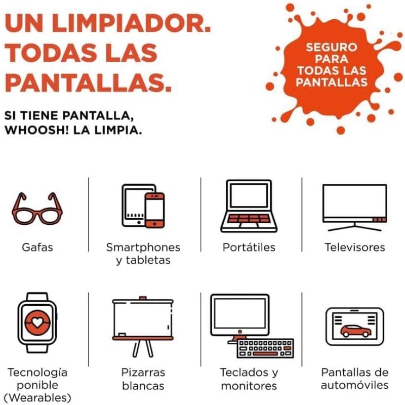 Kit de Limpeza de Ecrãs Whoosh Kit GO XL WSH003 / Spray de 100 Ml + Pano de Microfibra