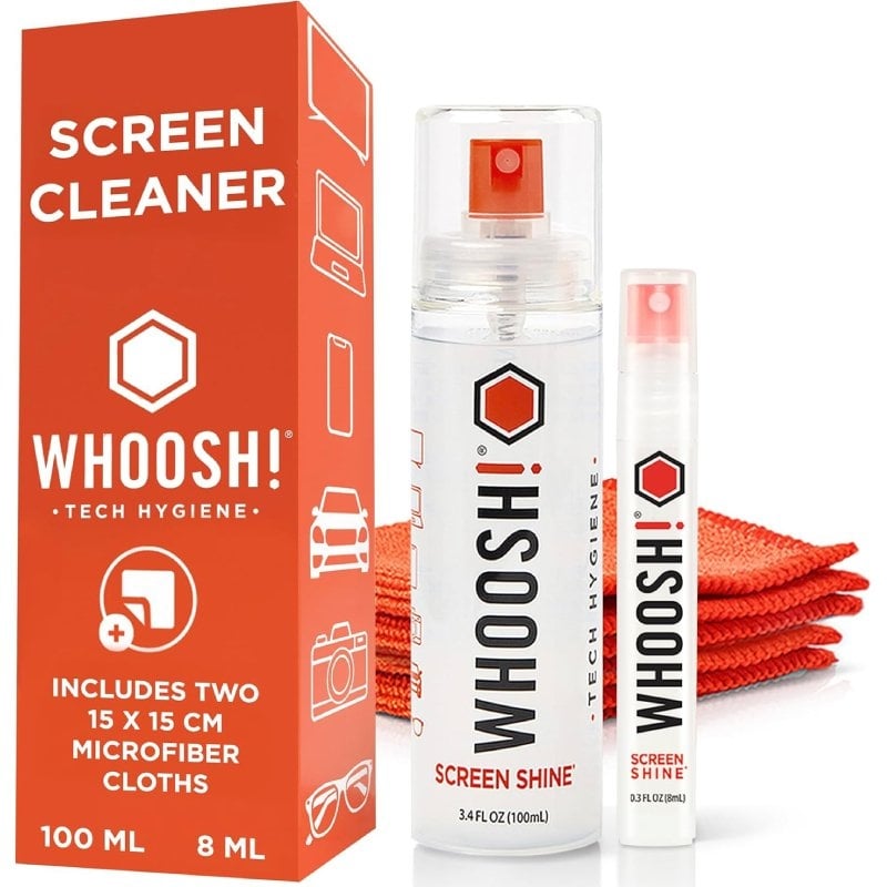 Kit de Limpeza de Ecrãs Whoosh Kit DUO WSH004 / Spray de 100 Ml + Spray de 8 Ml + 2 Panos de Microf…