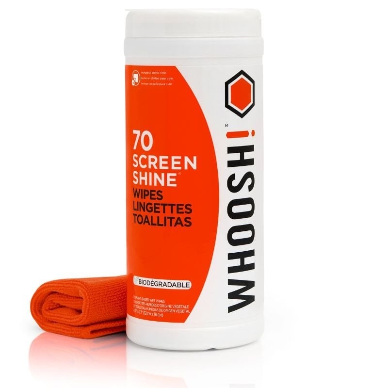 Kit de Toalhetes Whoosh WSH006 para Limpeza de Ecrãs / Embalagem de 70 Unidades + Pano de Microfibra