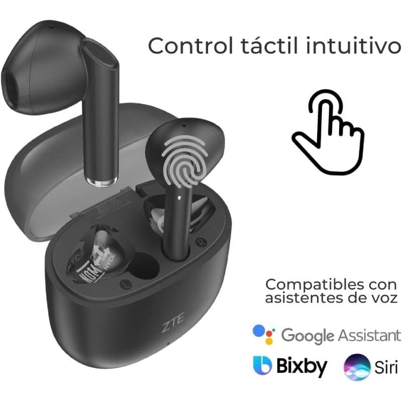 Auscultadores Bluetooth ZTE Buds 2 com Estojo de Carregamento / 5h de Autonomia / Preto